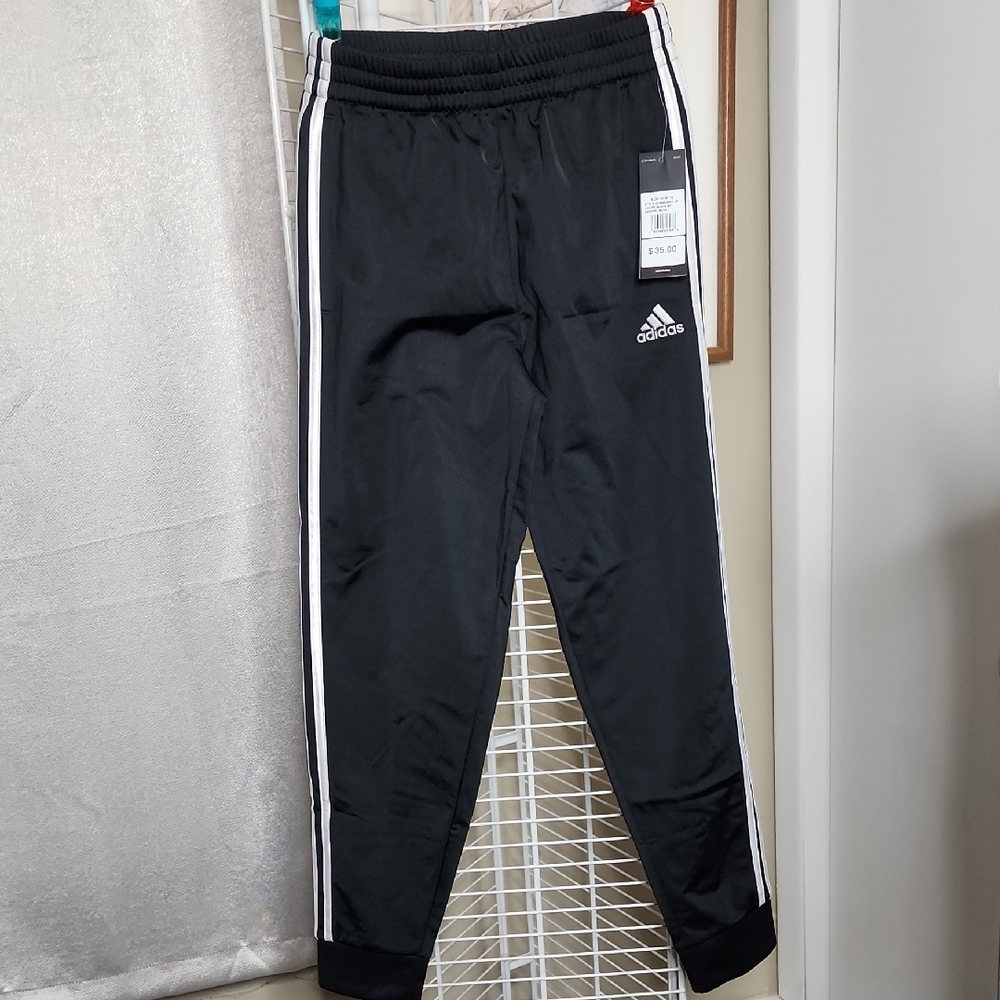 Adidas Kids Black Joggers with White Stripes Size Medium 10-12 NWT!